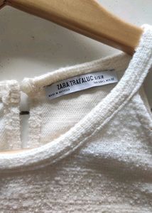 Zara Ecru White Tweed Halter Top with fringe