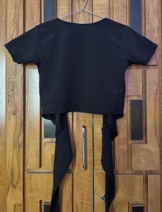Black Tie-Front Crop Top