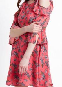 coral Printed Knee Length Casual Women Regular Fit
