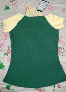 Green Top with Lace Detail