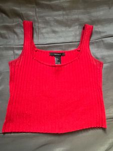 Red Ribbed Crop Top