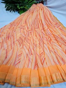 Elegant Orange colour Striped Saree with blouse