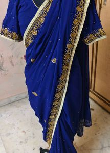 Elegant Blue daimond work Saree 🔥