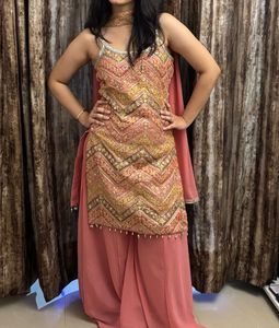 Sleeveless Pink Embroidered Indian Outfit