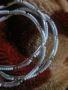 White Beaded Bangles (Set of 12)