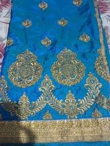 Blue &amp; Gold Sari With Blouse