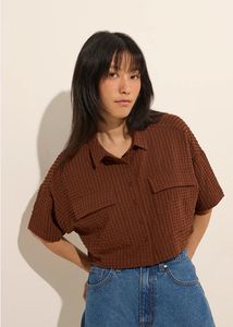 Brown Waffle Oversized Knit Crop Top