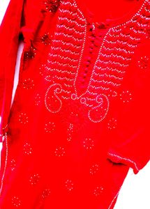 Handwork Chikenkari Red Embroidered Kurta