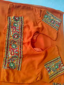 Orange Embroidered Paisley Saree