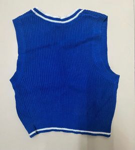 Blue V-Neck Knit Top