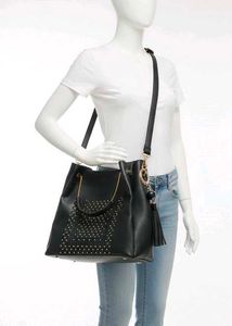 Elegant Black Studded Handbag with Pouch – Stylish
