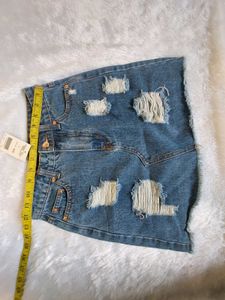 Distressed Denim Mini Skirt