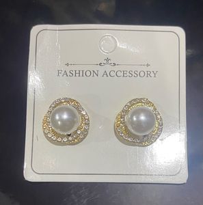Halo Gold Plated Stud Earrings with Faux Pearl