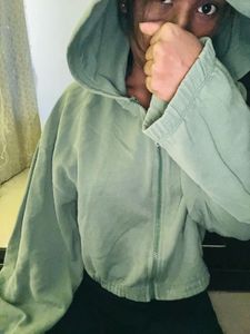 Green Cropped Zip-Up Hoodie