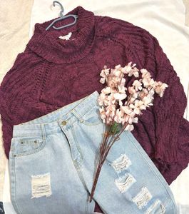 🎁Buy1 Get1 Free Burgundy Turtleneck Cable Knit E