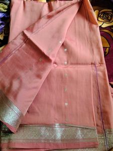 Peach Saree with Silver Border