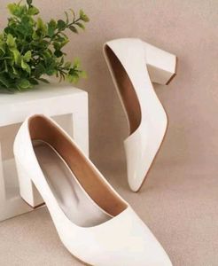 White Block Heel Pumps