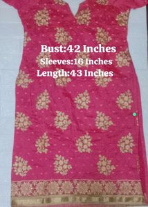 New🥰 Cute Shiny Pink PartyWear kurti With Lining