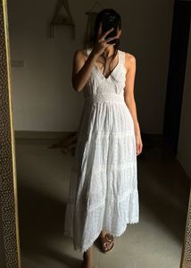 White Tiered Lace Trim Maxi DRESS