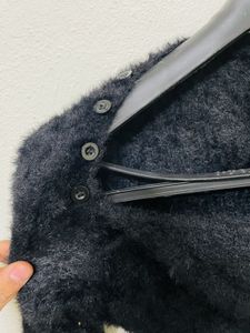 Korean Black Faux Fur Crop Top For Women