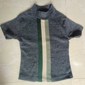 Stylish Striped Mock Neck Top