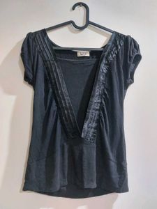 Black Stretch Top With satin Detailing