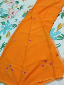Orange Beautiful Georgette Party Wear Saree