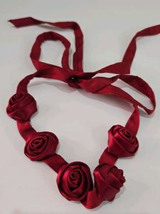 ZARA Red Rose Ribbon &amp; Rhinestone Necklace