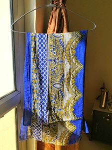 Pakistani Blue &amp; Yellow Printed Duppatta Kameez