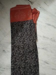 Brown Saree With Long Brick Red Border