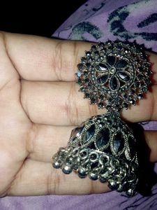 Oxidized Silver Jhumka Earrings
