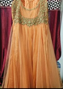 Heavy Golden Thread Work Silk Netted Gown