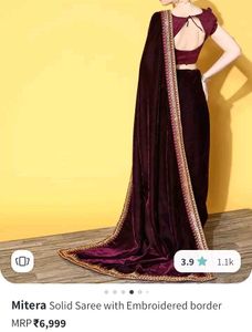 Mitera Velvet Saree With Embroidered Border