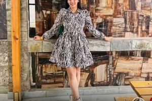 Beige Dress emerged with Animal print style