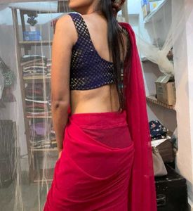 Elegant Blue &amp; Pink Saree Blouse