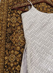 New White tie up sequins kurta