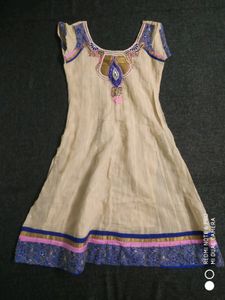 Cream &amp; Purple Anarkali Set