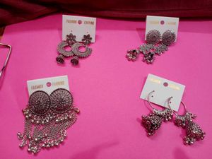 Boho Silver Drop Earrings Combo Of 2