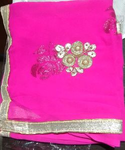 Hot Pink Sari with Silver Embellishments