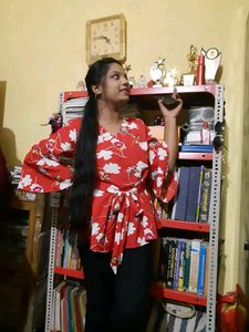 Red Floral Bell Sleeve Top