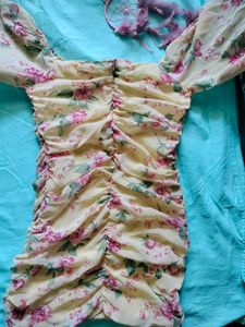 Yellow Floral Summer Dress Bodycon Full sleeve