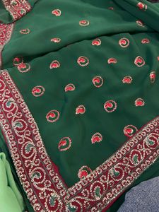 Maroon &amp; Green Saree with Blouse