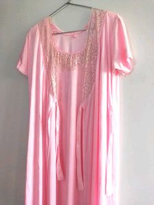 Pink Lace Trim Nightgown with robe