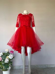 red lace high low party gown