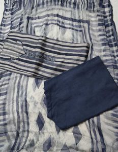 Women Blue Cotton Striped Printed Kurta Set