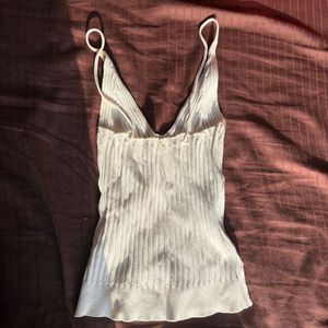 Cream Ribbed Knit V-Neck Cami Top