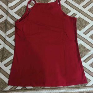 Red Lace Trim Tank Top