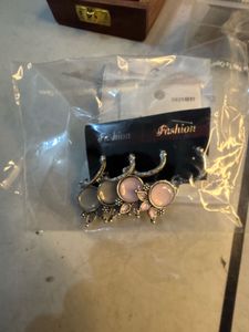 Silver Tone Pink Gray Stone Drop Earrings Combo 3