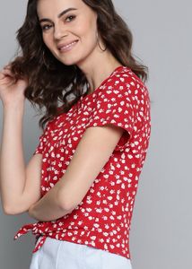 Red Tie Knot Crop Top