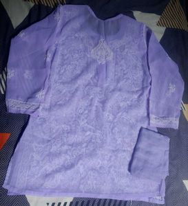 Lavendar Chikankari Short Kurti